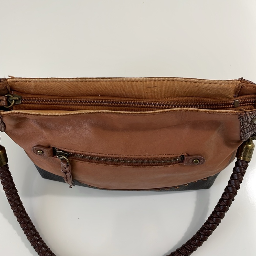 The Sak multi tone brown‎ leather shoulder bag. Braided strap. Brass hardware. - Picture 12 of 12